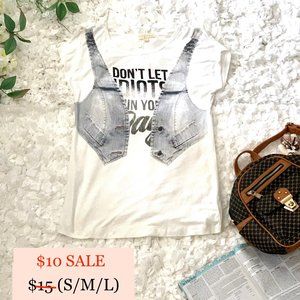 White Sleeveless Graphic Cotton Tee